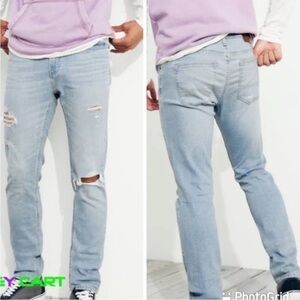 Sz32/34 Men’s Hollister Skinny Fit Epic Flex Light Wash Distressed Denim VGUC